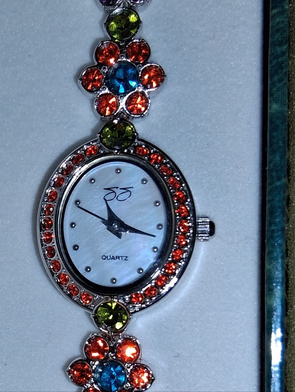 Vintage Suzanne Somers Collection Floral Link Watch with Multicolored Crystals